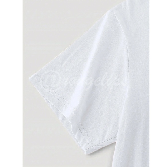 White Oversized Tee Crewneck Short Sleeve Printed Palm Tree - Picture 5 of 8